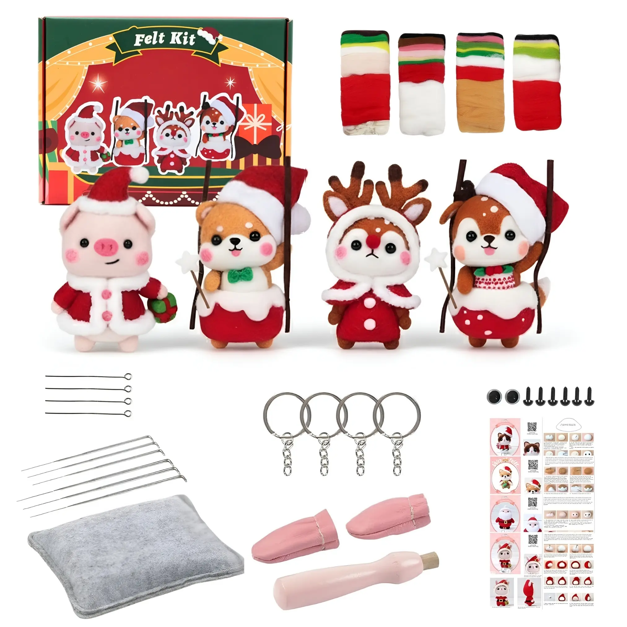 Christmas Needle Felting Kit DIY Wool Felt Craft Set with Tools & Instructions Fun Holiday Arts Crafts Gift for Beginners Teens Families DIY Craft Kit  creative fun gift