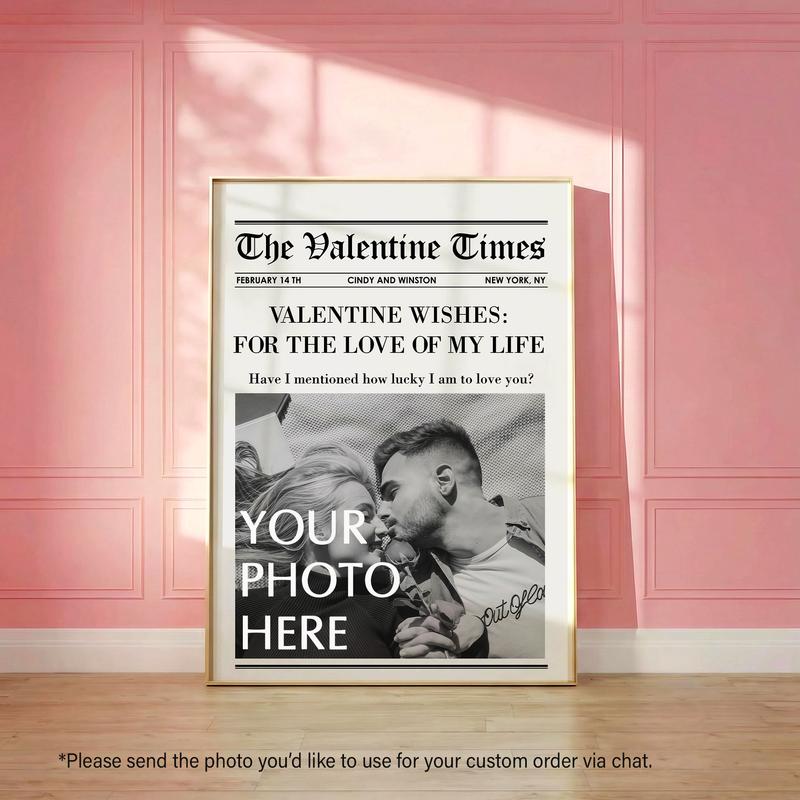 CUSTOM Valentines Day Newspaper Poster, Will You Be My Valentine Art Print, Gift For Lover, Couple Room Decor