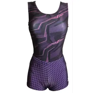 Purple Geometric Gymnastics Leotard & Shorts Set | Foxy's Leotards