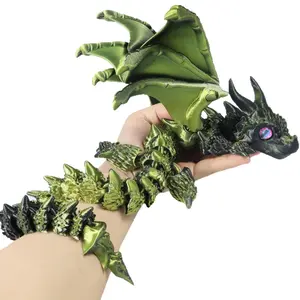 3D Printed Large Horned Dragon Jointly Moveable Display Toy Figurine, Collectible Miniature Decoration, Perfect Gift for Kids and Adults
