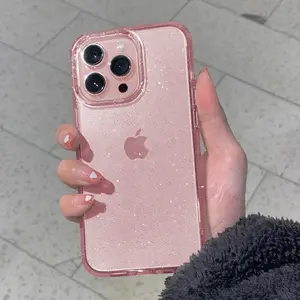 Pink Glitter Bling Clear Soft Case for IPhone 16 15 14 13 11 12 Pro Max Mini Plus X XS XR 15Pro 16Pro I Phone Women Cover