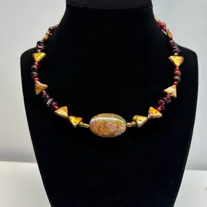 Bloodstone Gemstone w/ Garnet Tigers Eyes Freshwater Pearl Triangles handcrafted by Adanya Renee