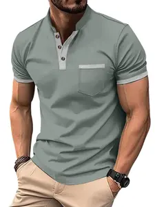 Men's Colorblock Half Placket Zipper Polo Shirt, Regular Fit Casual Short Sleeve Collared Top for Summer, Fashion Men's Clothes for Daily Wear, Tropical
