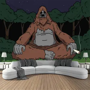 Bigfoot Tapestry Sasquatch Forest Backdrop Humor Theme Wall Hanging Photography Background Novelty Decor for Living Room Bedroom Indoor Outdoor Home Decoration