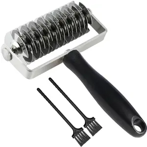 Stainless Steel Multi-Wheel Lattice Roller Dough Cutter with Comfortable Grip Handle for Pie Crust, Pizza Dough, Bread & Beef Wellington
