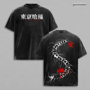 Limited Edition Centipede Kaneki Ken - Tokyo Ghoul Anime Double Printed Oversize Lightweight Acid Washed Graphic Tee, Gift For anime lover washed pure cotton short-sleeve