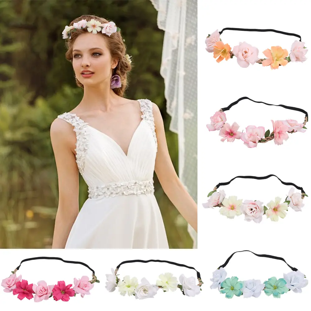 6PCS Boho Hair Wreaths, Flower Crowns Headbands, Tiaras for , Brides, Bridesmaids, Flower Girls, Weddings, Women Headpieces Collection Accessories