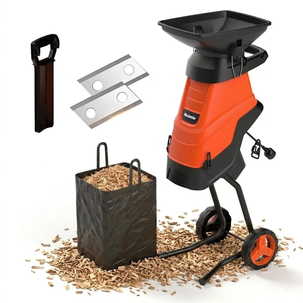 MAXLANDER 15-Amp Electric Wood Chipper-Shredder, 1.75" Cutting Capacity Branch Mulching Tool with Plastic Body for Yard Users, Yard Waste & Composting