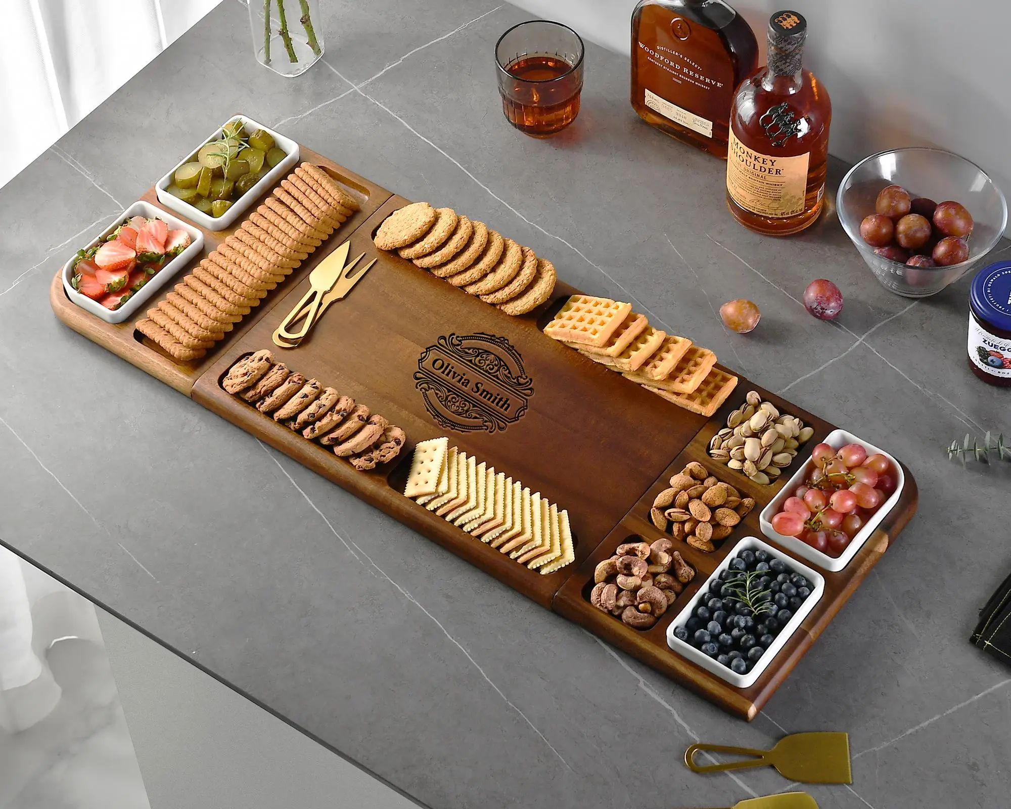 Extra Large Charcuterie Board - Deli Meat and Cheese Board, Double-Sided Magnetic Serving Tray and Cutting Board, Fathers Day Gift from Son