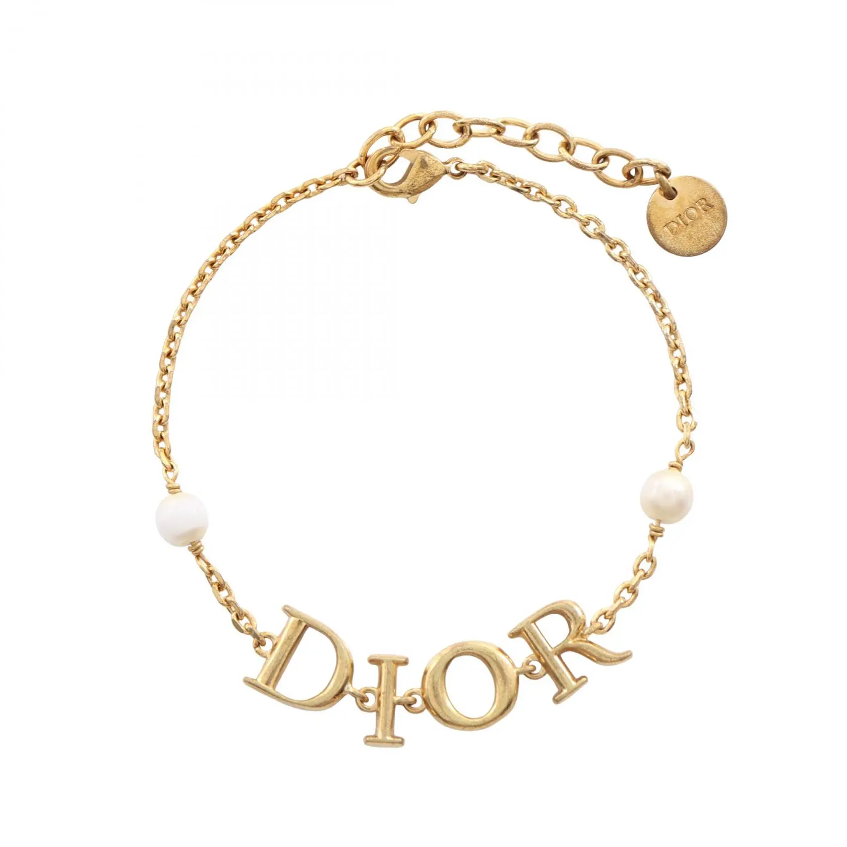 Pre-owned Dior Gold-plated Small Leather Goods Logo Bracelet