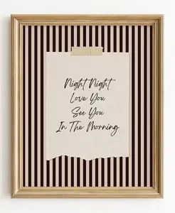 Night Night Love You See You In The Morning Print, Retro Wall Art, Striped Bedroom Print, Mid Century Modern Wall Art, Vintage Bedroom Art