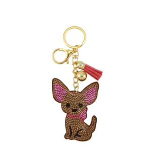 Rhinestone Embellished Chihuahua Keychain - 6.5 in Chic Key Organizer with Pink Tassel, Fashion Keychain Accessory, Rhinestone Embellished Keychains