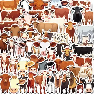 Cow Pattern Sticker, 50pcs/set Creative Cute Cartoon Animal Decorative Sticker, Decals for Water Bottle, Laptop, Phone Case, Scrapbooking, Journal Making, Durable