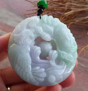 Certified Hand Carved Natural Lavender Burma A Jade jadeite Dragon Phoenix Lotus Pendant Necklace