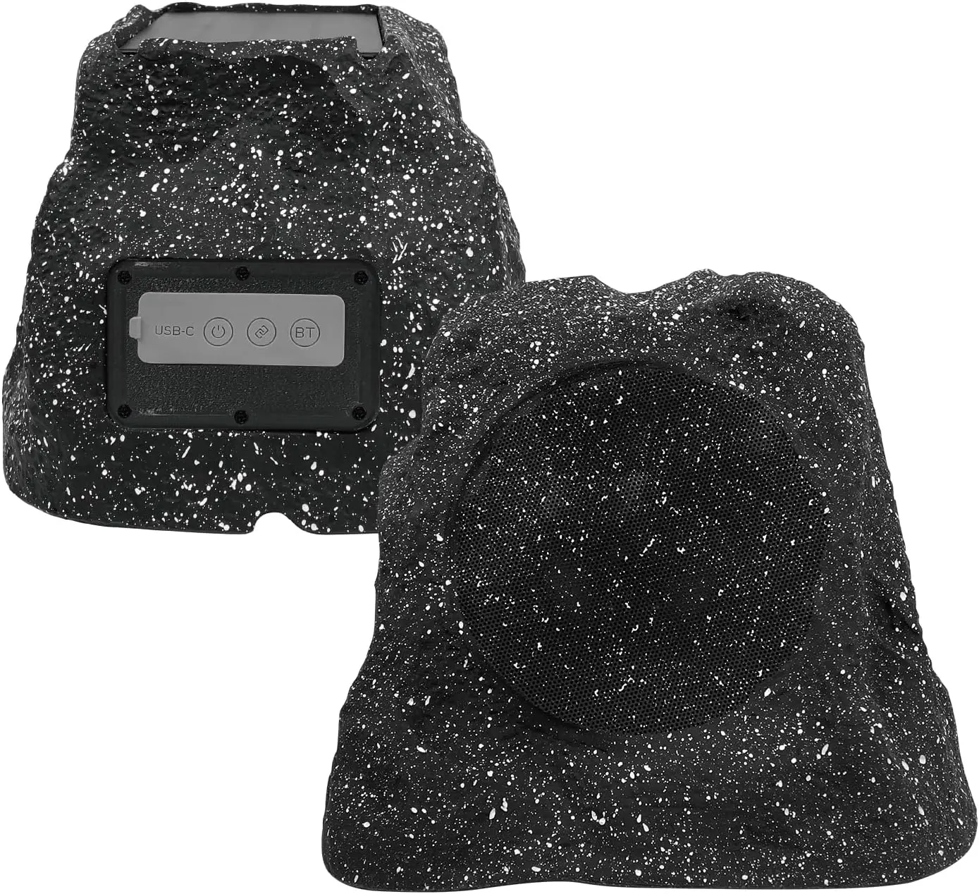 Herdio Surround Bluetooth Wireless Speakers - Durable Resin Outdoor Waterproof Solar-Powered Audio Devices (4/6.5/8 in Gray Pair Pack, Watts) with Rechargeable Battery, TWS Connectivity, USB Compatibility, Smartphone Pairing, Receiver for Garden, Patio