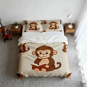 2/3PCS Cute Hand-Drawn Cartoon Monkey Duvet Cover Set, Zipper Closure for Bedroom, Hotel & Homestay, Ideal Housewarming, Birthday & Christmas Gift, No Filling Included