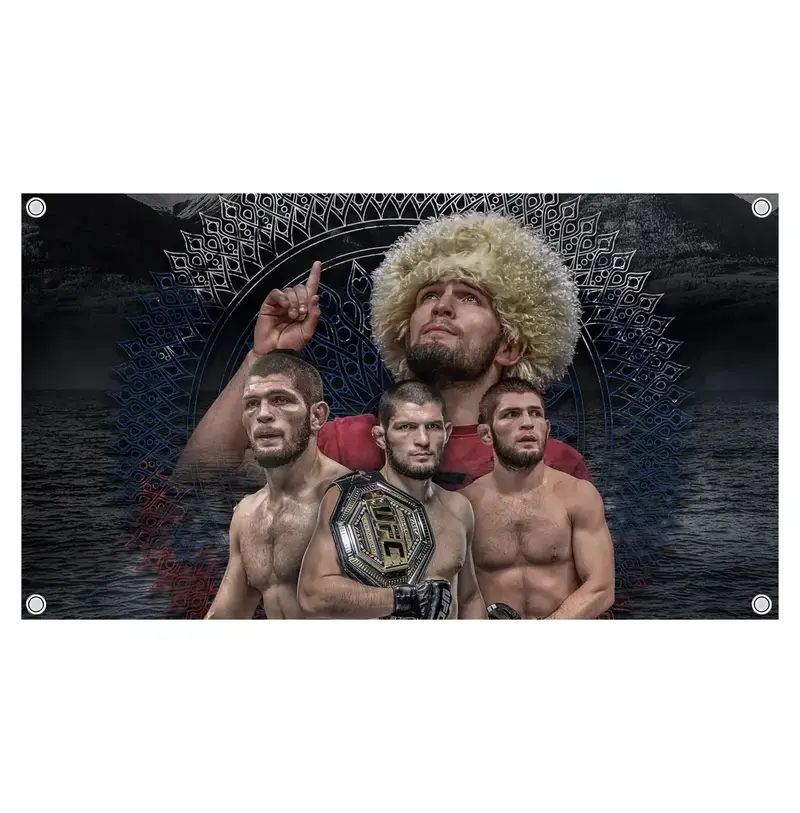 Khabib Nurmagomedov Professional Fighter Flag UFC Inspired Fight Night Wall Flag Combat Sports Banner for Bedroom Octagon Gym Decor Gift for UFC fans MMA Fans