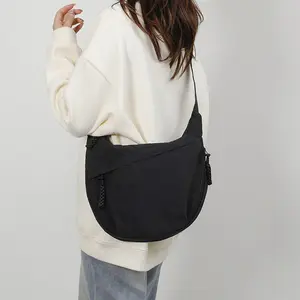 Women's Summer Fashion Plain Color Nylon Crossbody Bag, Casual Large Capacity Zipper Bag for Work & Daily Use, Lightweight Crossbody Bag