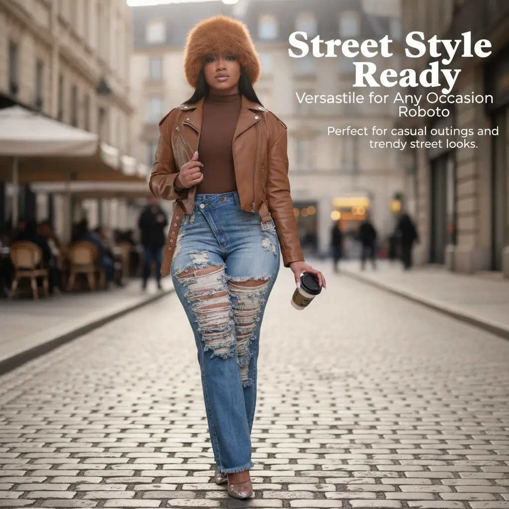 Women Light Vintage Wash Stretch Denim Unique Asymmetrical Cross Over Waist Massive Multi Layer Frayed Rip Fringe Raw Hem Straight Full Length Street Casual Long Jeans