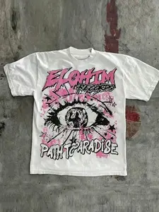 Men's Limited Edition Y2K Retro T-Shirt - "ELOHIM Path to Paradise" Bold Slogan Print, 100% Cotton 180g Crew Neck Short Sleeve Top with Pink & Black White, Casual Summer Tee S-3XL| Machine Washable Digital Print for durability