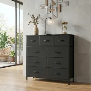 - 9 Tall Rust Brown Fabric Storage Cabinet, 9 Drawer Dresser With Wood Top (66Lbs Capacity, Fits 45" TV) & Steel Frame, Easy Pull Handle, Large Capacity Organizer For Bedroom, Hallway, Entryway, Closet