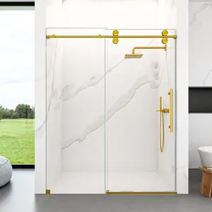 56"-60"W x 72"H Frameless Single Sliding Shower Door – 5/16" (8mm) Clear Tempered Glass, Bypass Design with Brushed Gold Finish