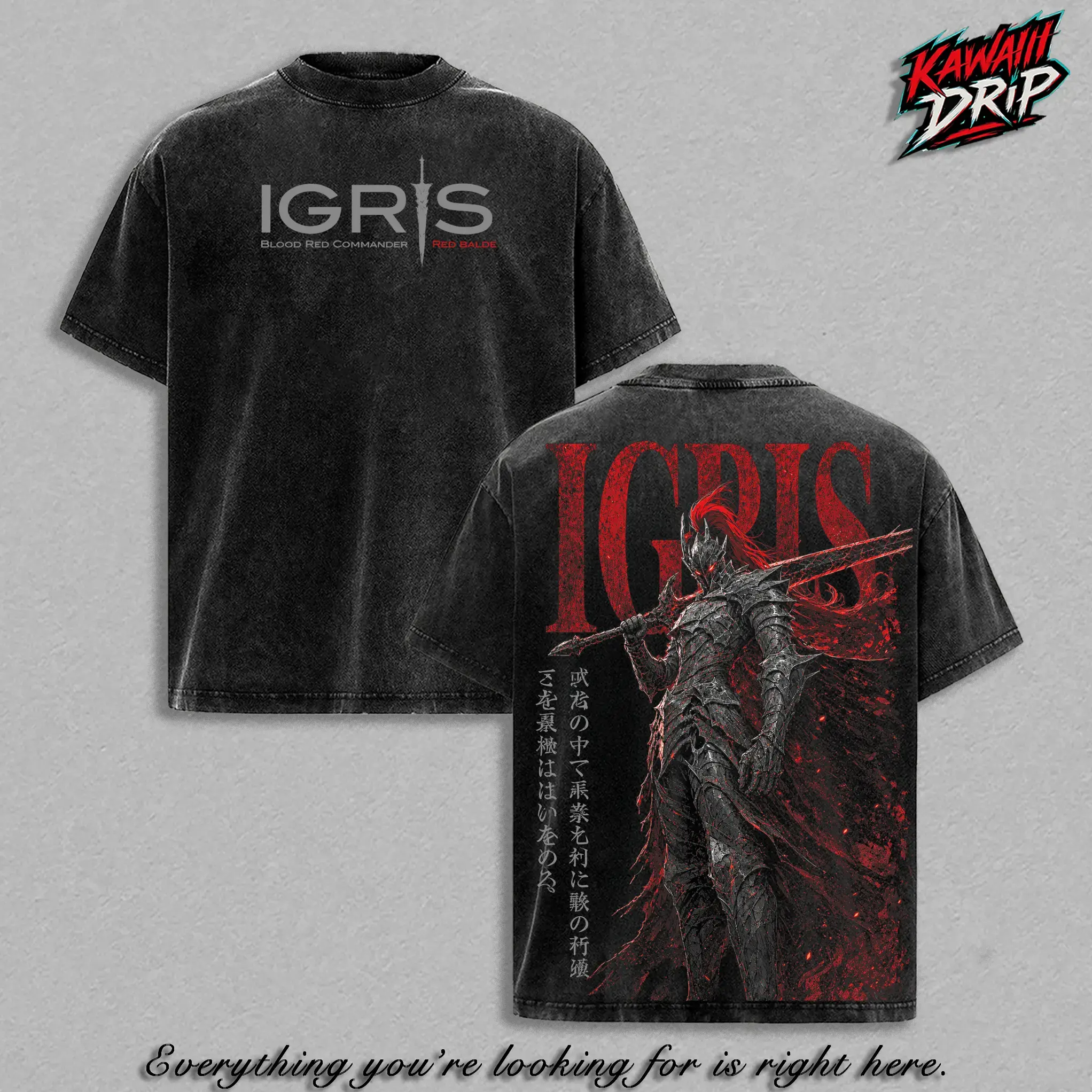 Igris Solo Leveling Graphic Tee Vintage Washed Oversized Heavyweight 260 GSM Cotton T-Shirt Anime Streetwear Manga Clothes Classic Unisex Top Y2K Retro Apparel Gift For Fans Men Women Cosplay Outfit High Resolution Printed Blood Red Commander Shirts!