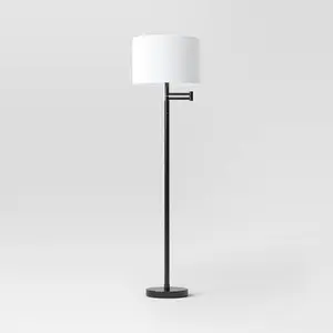 16" Metal Column Swing Arm Floor Lamp Black/White - Threshold: Adjustable,