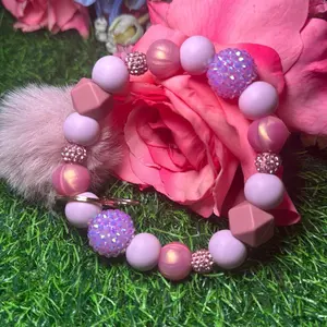 Lilac mauve wristlet keychain color scheme lavender, Mauve pink and bling beads made with wire gift trend