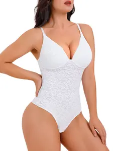 Lace Deep V Bodysuit, Wireless Push-Up Cup, Adjustable Straps, Backless Design, Button Front, Party Night Out Essential, Women