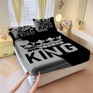 Cartoon printed 3-piece bed hat, extra-large bedding bed hat set, including 1 bed hat and 2 pillowcases, durable and comfortable design, suitable for bedroom use, Bed Sheet Set