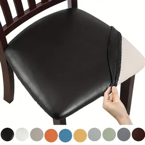PU Chair Covers Set of 4/6, Waterproof Stool Cover, Kitchen Dining Chair Cover, Removable Upholstered Chair Cover