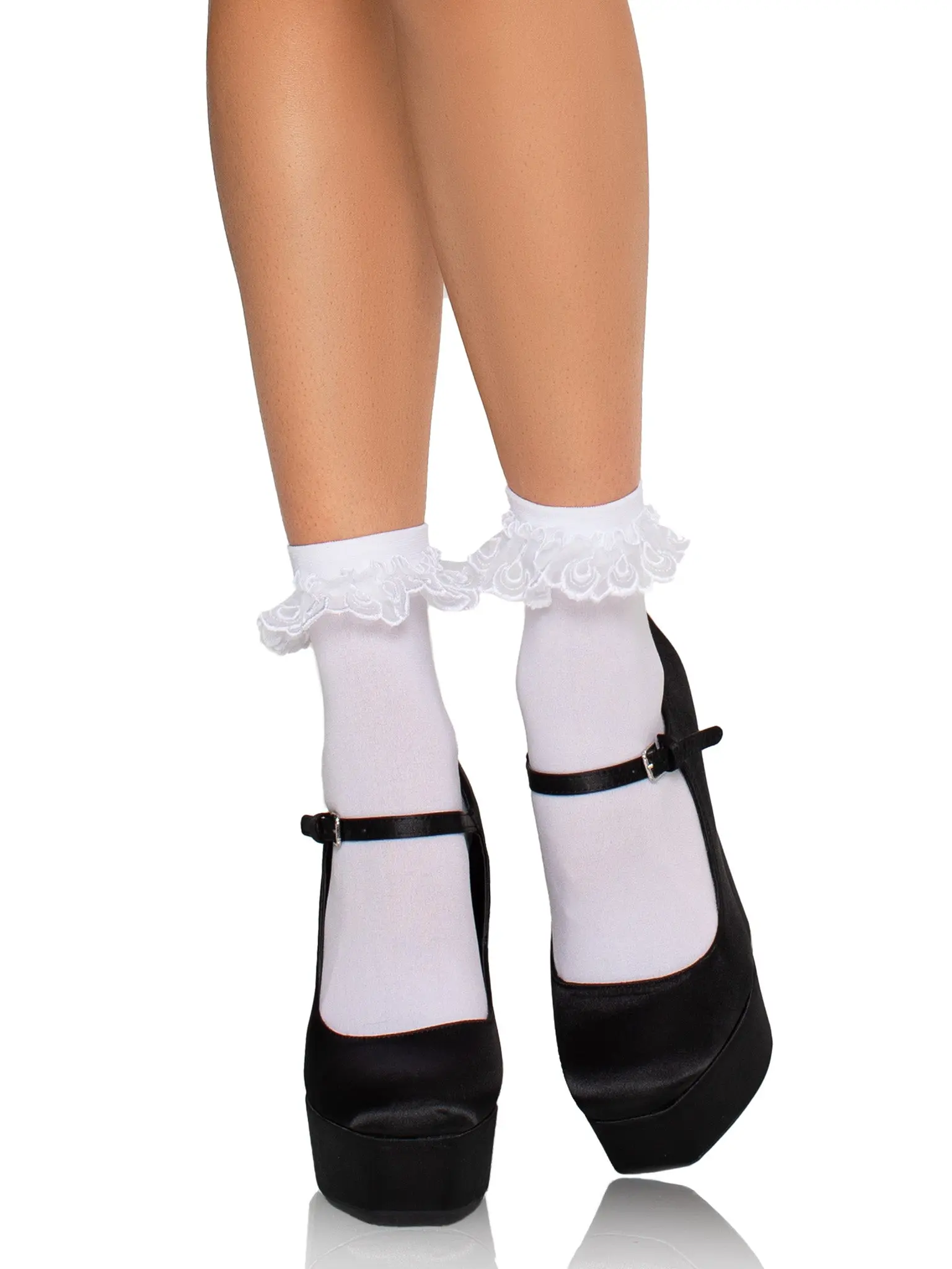 Lady's Stretchy Angel Lace Ruffle Anklet Socks, Sassy Women's Stocking for Daily Wear