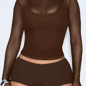 Y2k 4 Piece Layered Outfit Set - Brown Crop Top & Shorts Set for Women