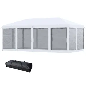 10 x 20 Foot Cream White Pop Up Canopy Tent with Netting Heavy Duty Instant Sun Shelter Large Party Tent with Carry Bag for Outdoor Garden Patio 200 Sq Ft Shade for 18 People