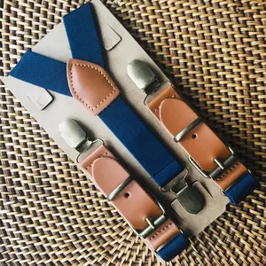 Navy Buckle Suspenders with Brass Clips- in Navy Blue