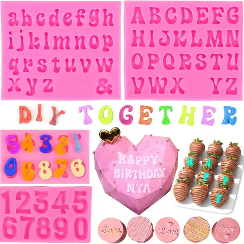 4Pcs Letter Molds for Chocolate Covered Strawberries, Silicone Uppercase Lowercase Alphabet Number Fondant Mold for Making Candy, Gummy, Biscuit, Ice Cube Tray, Cake Decorations