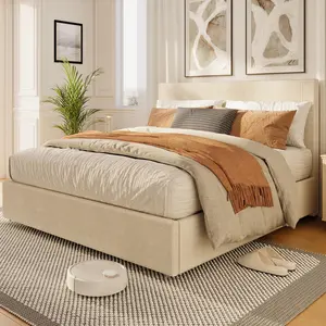 Corduroy Bed Frame with Headboard, Platform Upholstered Bed Frame with 4 Storage Drawers and Wooden Slats Support