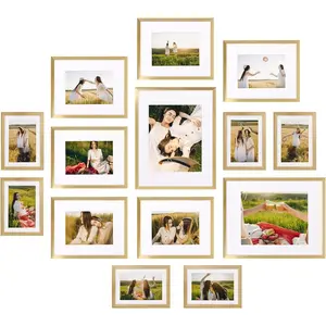 14 Pack  Picture Frames with Mat for Various Sizes Photos, Assorted Matted Frame Set Including Two 11x14, Six 8x10, Six 5x7, Gallery Frame Collage for Wall or Tabletop Display