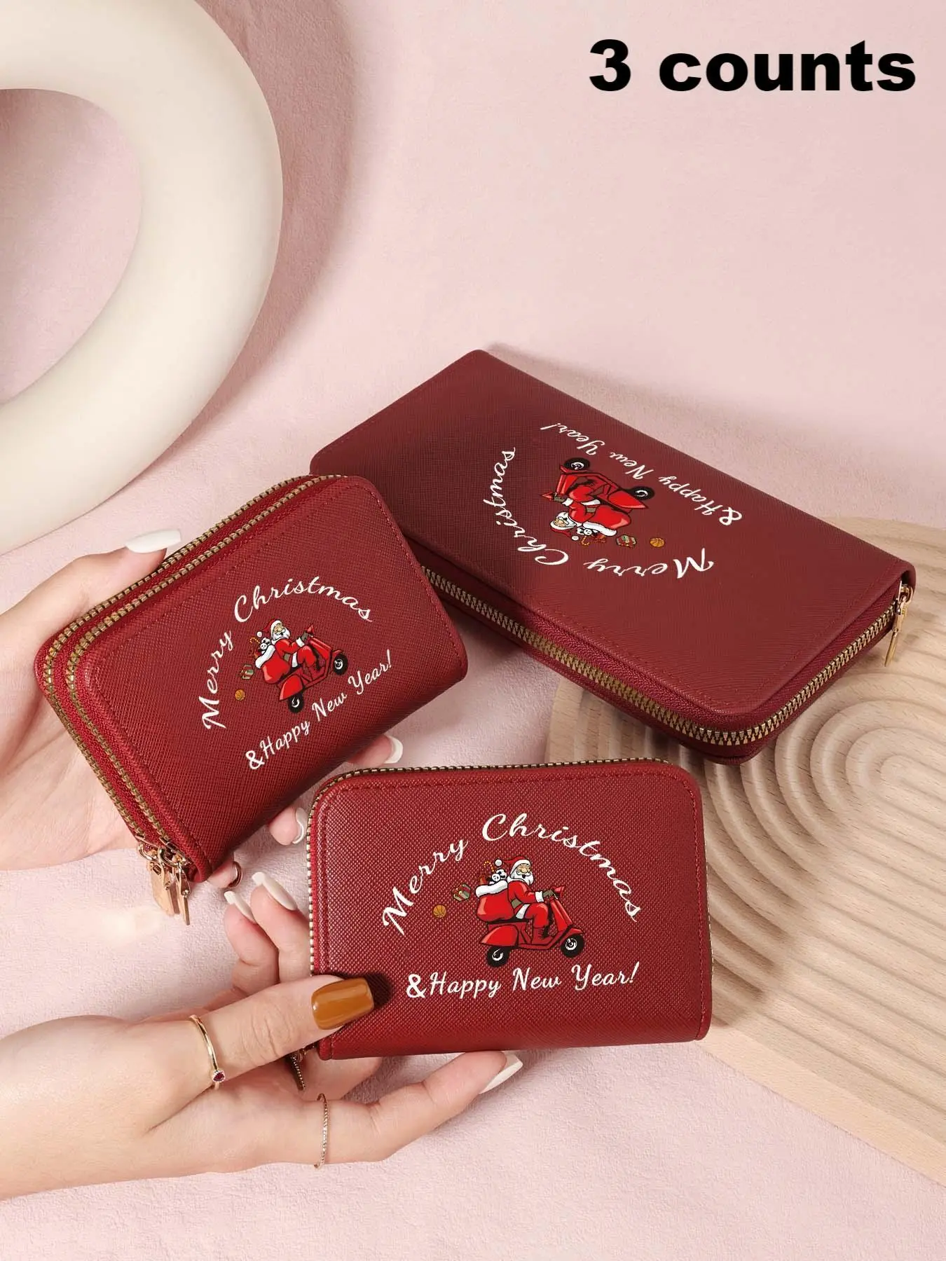 Women's Cute Cartoon Santa Claus Pattern Zipper Around Coin Wallet, Fashionable Multi-functional Card Bag, Casual Trendy Versatile High-quality Daily Wallet