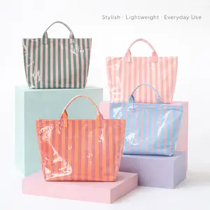 Striped Tote Bag High-Value Lightweight Handbag Large Capacity Commute Bag Portable Travel Shoulder Bag Casual All-Season Beach Tote for Everyday Use