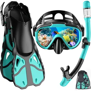 Snorkel Set with Fins for Adults, Snorkeling Gear for Adults Men and Women, Snorkle, Mask Set Adults Dry Top Snorkel Mask Combo Set with Travel Bag for Snorkeling, Diving, Swimming