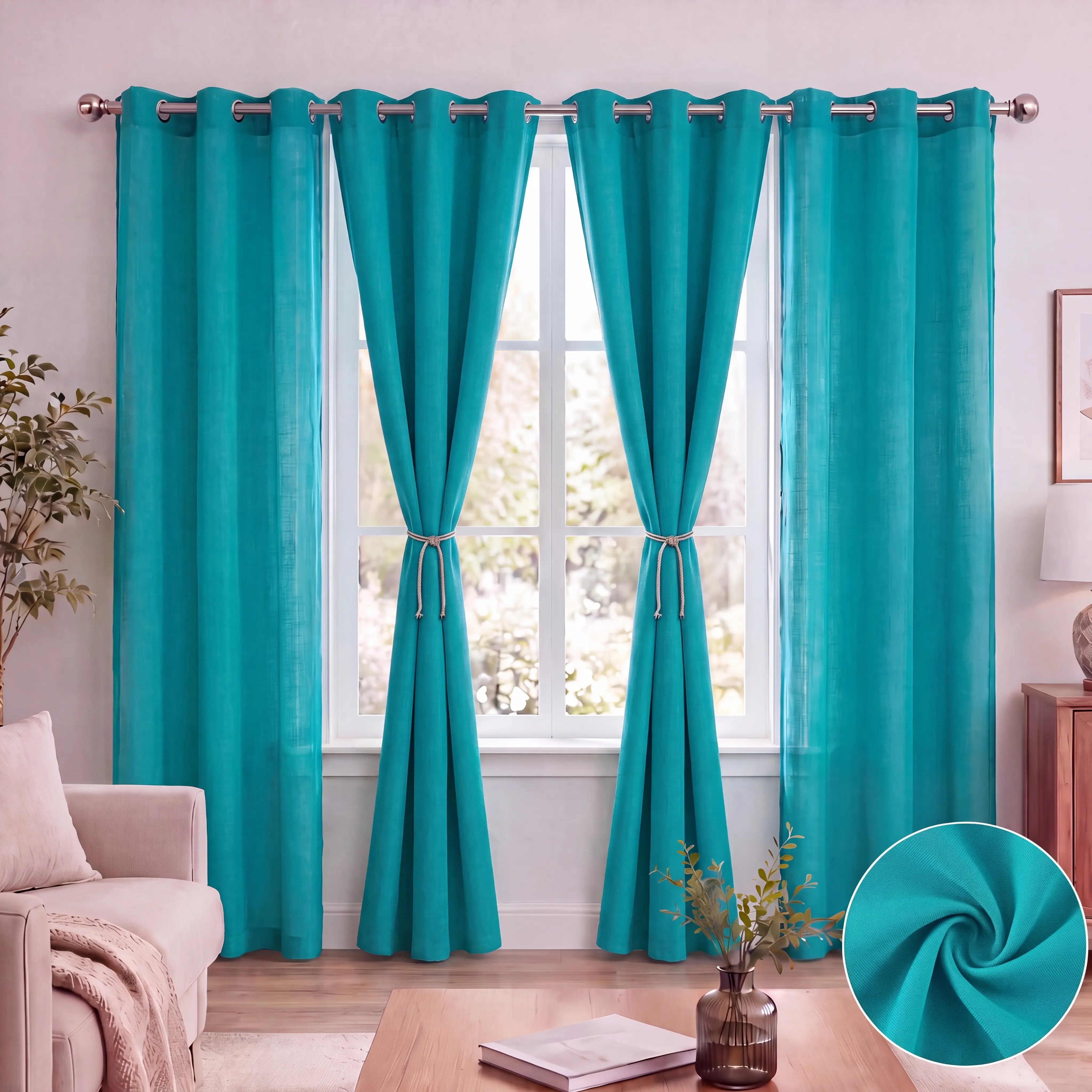 4 Pcs Stretch Fading Resistant Grommet Curtains - Solid Color Cationic Fabric with 2-Tone Yarn Effect, 34x84 in High-End Look Window Drapes for Bedroom Home Decor, Household Textile L18-1