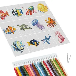 Animal Pattern DIY Cross Stitch Kit, Embroidery Craft, 12pcs/set DIY Cross Stitch Printed Canvas, Handmade Gift for Beginners, Cross Stitch Supplies