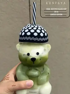 Keffiyeh Bear Glass Cup 20oz  | Reusable Cup w/ Straw Lid | Aesthetic & Handmade Style