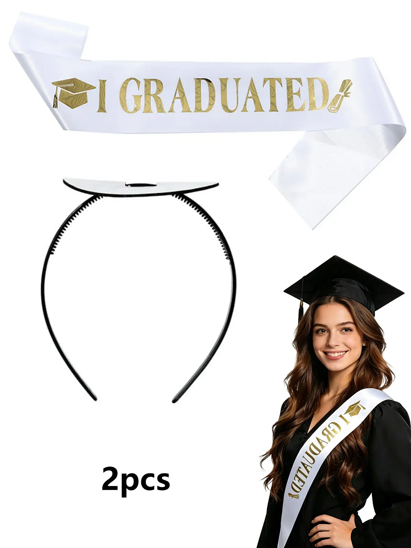 2pcs Graduation Headband Set, Grad Cap Headbands, Hairbands, Includes Headband and Shoulder Strap, Plain Design, All Seasons, Perfect for Graduations