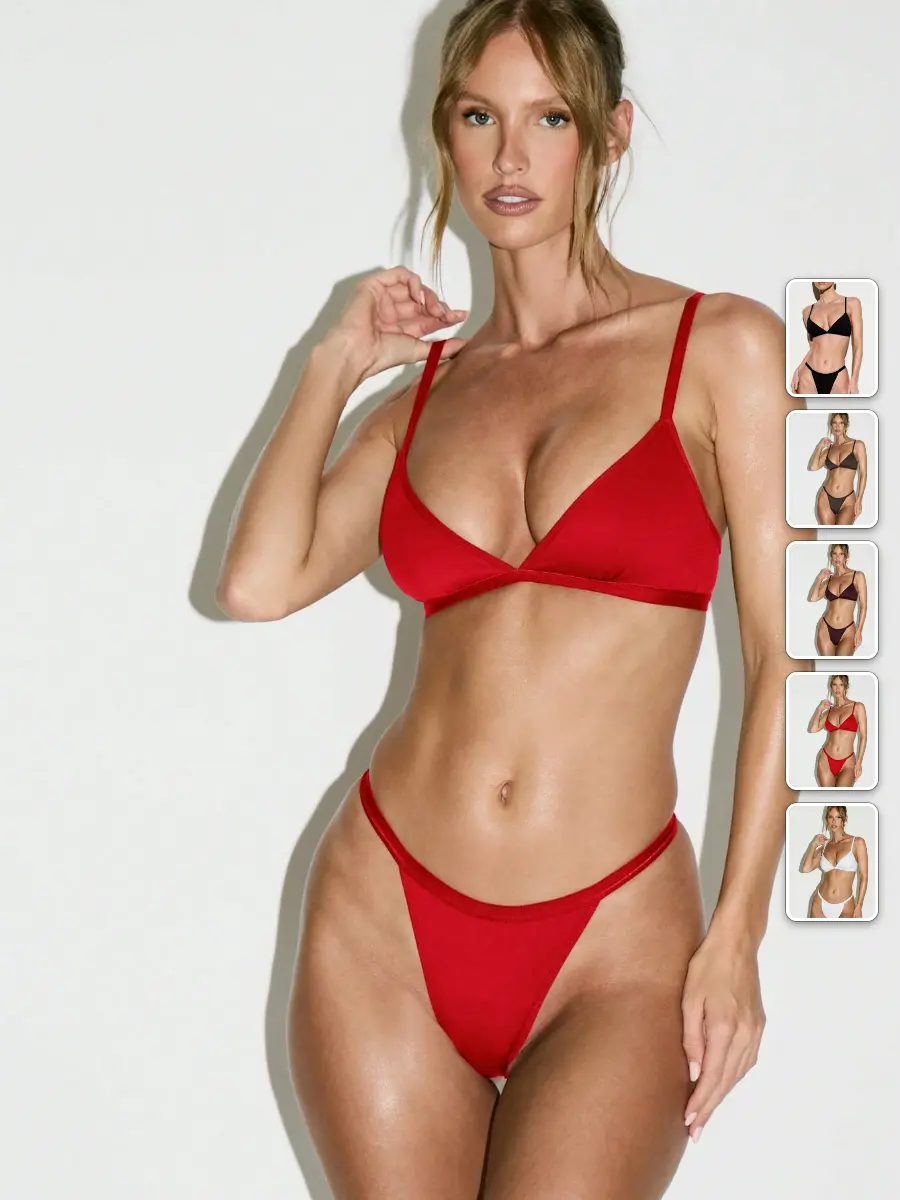 Bralette Thong Set Triangle Unpadded Seamless High Cut Minimalist Lingerie Date Night