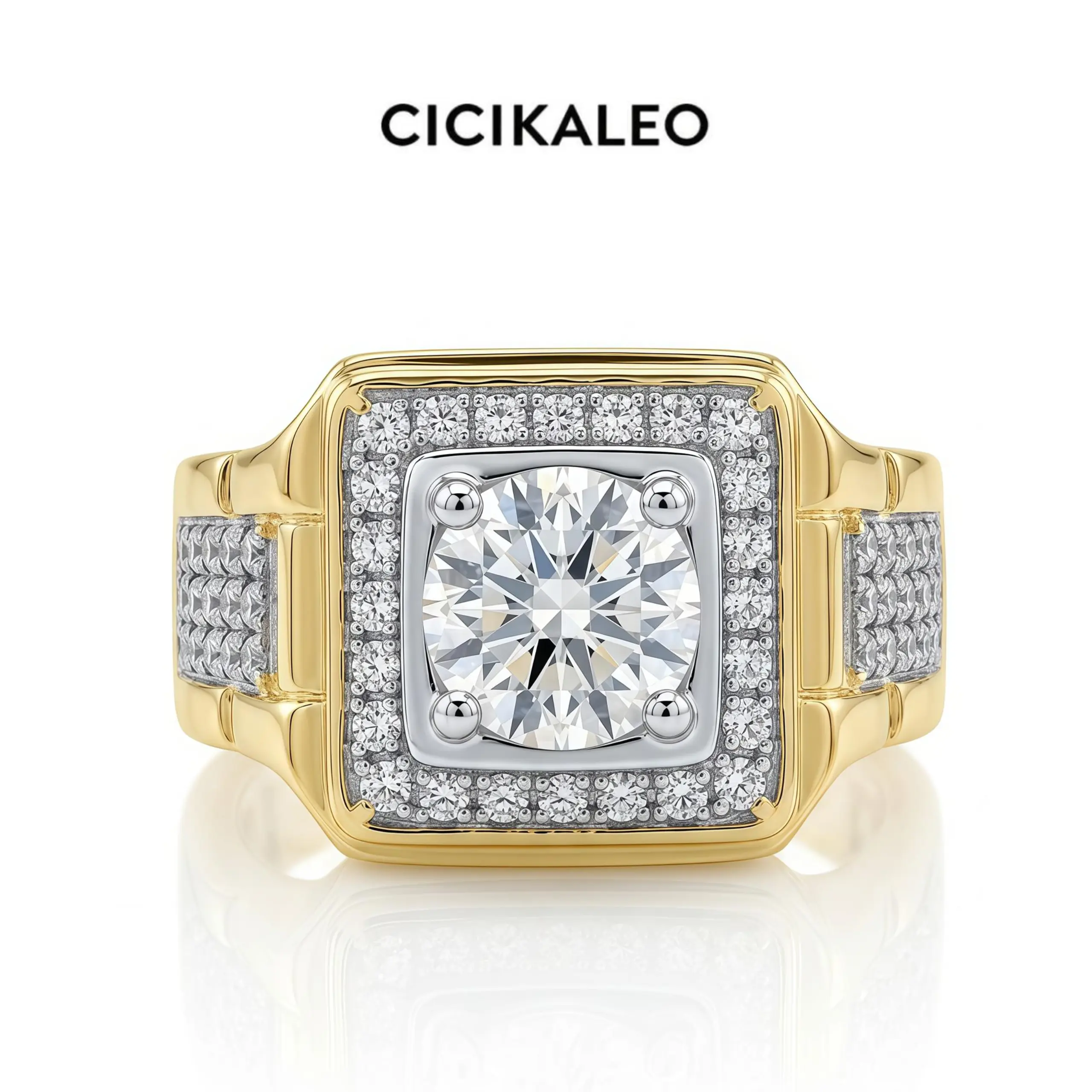 CICIKALEO S925 Sterling Silver Vintage Two-Tone 18K Gold Plated Ring for Men – Classic Retro Statement Jewelry for Everyday Wear