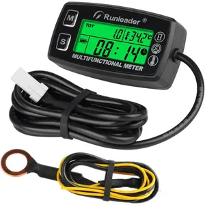 Runleader Digital Tach Hour Meter,Engine Temperature Gauge,Alert RPM & Temp,Backlights Display for Lawn Tractor Compressor Generator Snowmobile Marine Jet Ski Pit Bike