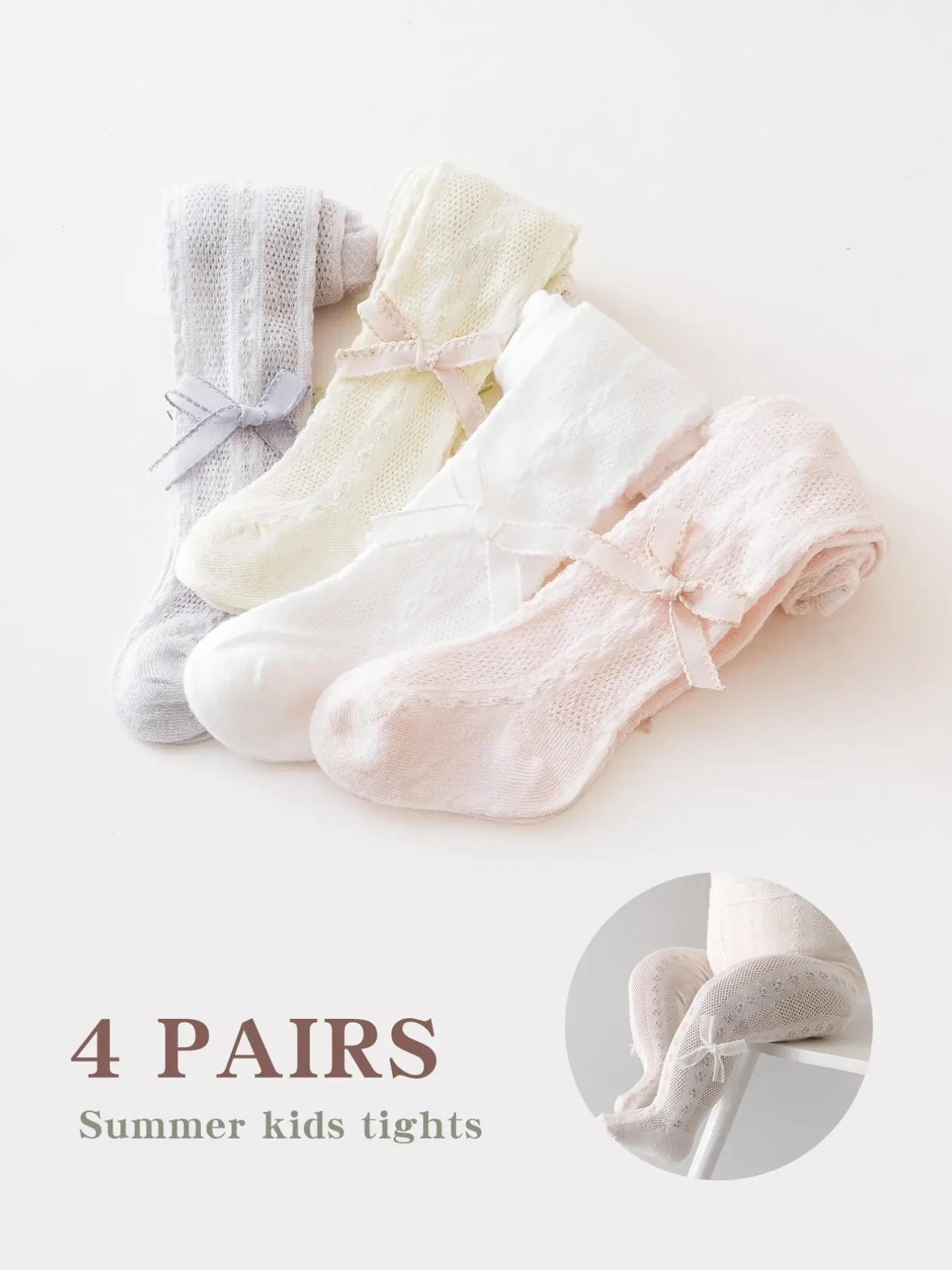 4 Pieces Girls' Kids' Lightweight Tights - Solid Color Mesh, Anti-Mosquito, Elastic for Dance, Play & School, Stretchy Tights
